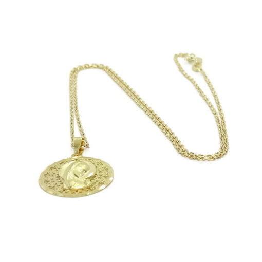 Medalla redonda calada de oro de 18k con la Virgen Niña de 18 mm calada y cadena forzada de 45cm todo oro 18k especial comunión y mujer. - Imagen 6