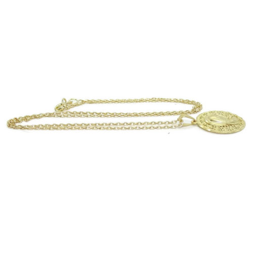 Medalla redonda calada de oro de 18k con la Virgen Niña de 18 mm calada y cadena forzada de 45cm todo oro 18k especial comunión y mujer. - Imagen 5