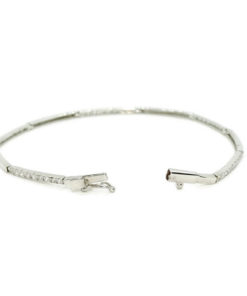 Pulsera de oro blanco de 18k para mujer de eslabones rígidos con 45 circonitas. Tamaño, 18.00 cm larga. - Imagen 3