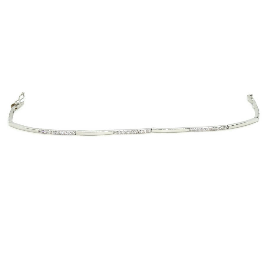 Pulsera de oro blanco de 18k para mujer de eslabones rígidos con 45 circonitas. Tamaño, 18.00 cm larga. - Imagen 7