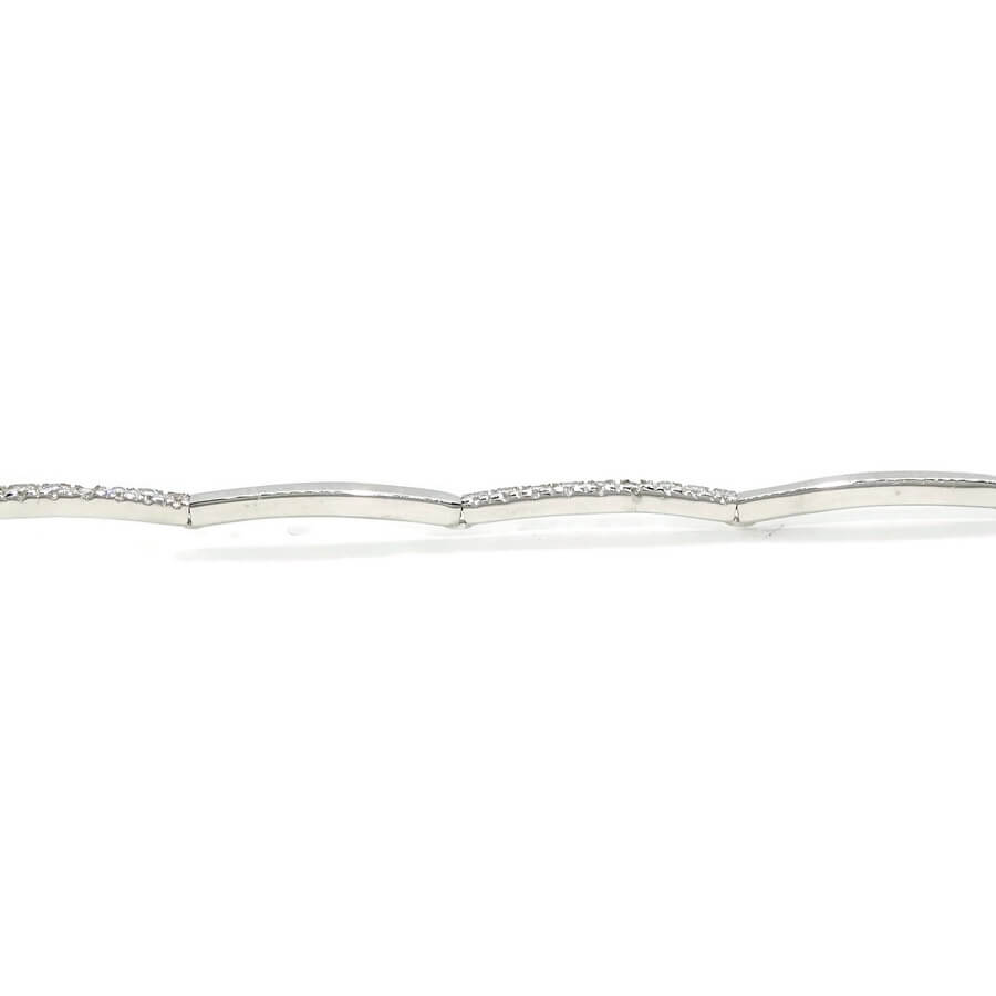 Pulsera de oro blanco de 18k para mujer de eslabones rígidos con 45 circonitas. Tamaño, 18.00 cm larga. - Imagen 5