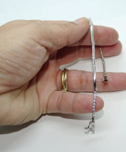 Pulsera de oro blanco de 18k para mujer de eslabones rígidos con 45 circonitas. Tamaño, 18.00 cm larga. - Imagen 4