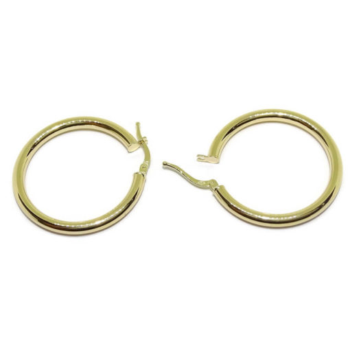 Pendientes aros de oro amarillo de 18k con tubo redondo de 3mm de grosor y 3.00cm de diámetro exterior. Peso; 2.70gr de oro de 1ª Ley Cierre fácil click - Imagen 4