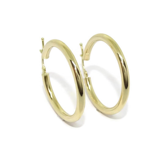 Pendientes aros de oro amarillo de 18k con tubo redondo de 3mm de grosor y 3.00cm de diámetro exterior. Peso; 2.70gr de oro de 1ª Ley Cierre fácil click - Imagen 5