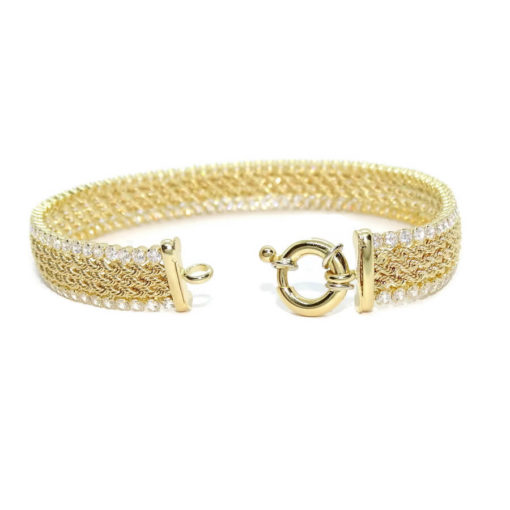 Impresionante pulsera para hombre de oro amarillo de 18k de 21.00 cm de larga y 1.10 cm de ancha, modelo triple cordón con circonitas. - Imagen 6