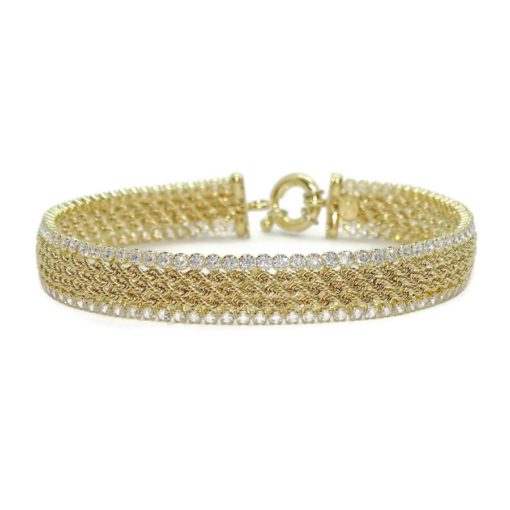 Impresionante pulsera para hombre de oro amarillo de 18k de 21.00 cm de larga y 1.10 cm de ancha, modelo triple cordón con circonitas. - Imagen 4