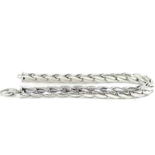 Pulsera de Oro blanco de 18k para hombre y mujer modelo trenza doble plana de 21.00 cm de Larga. - Imagen 6