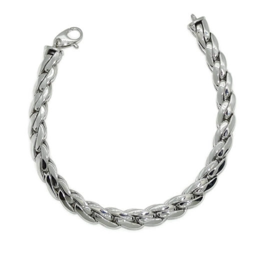 Pulsera de Oro blanco de 18k para hombre y mujer modelo trenza doble plana de 21.00 cm de Larga. - Imagen 7