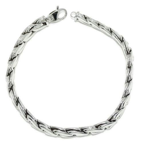 Pulsera de Oro blanco de 18k para hombre y mujer modelo trenza doble plana de 21.00 cm de Larga. - Imagen 5