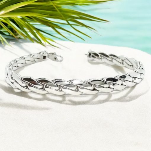 Pulsera de Oro blanco de 18k para hombre y mujer modelo trenza doble plana de 21.00 cm de Larga.