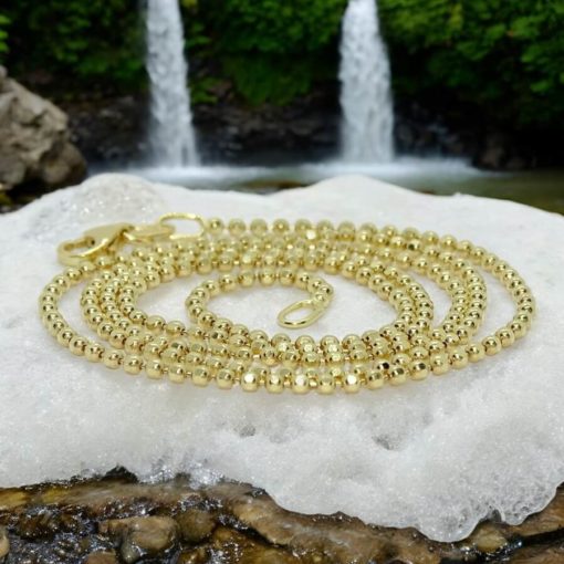 Espectacular y brillante cadena de bolas de oro macizo de 18k para mujer con bolas 1.5 mm, 45 cm de larga , peso 4.65gr de oro de 18k.