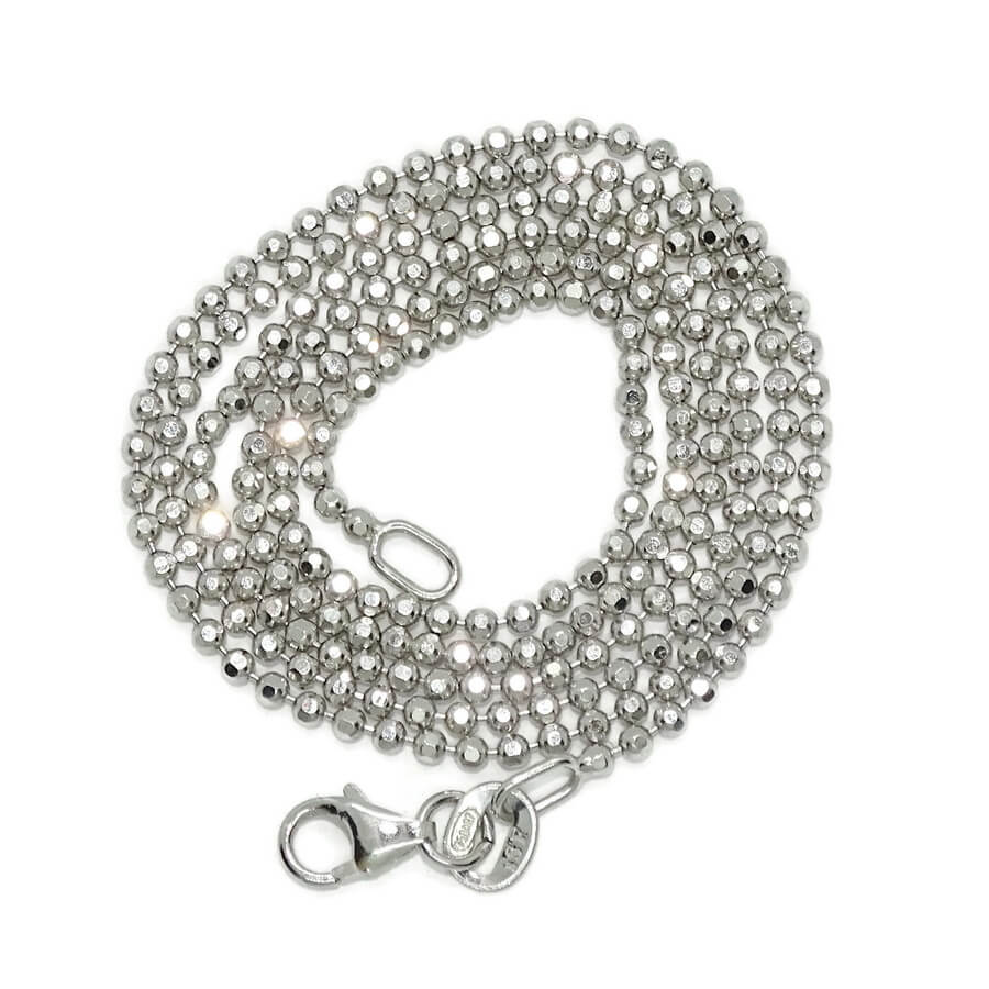 Espectacular y brillante cadena de bolas de oro macizo de 18k para mujer con bolas 1.5 mm, 45 cm de larga , peso 4.65gr de oro de 18k.