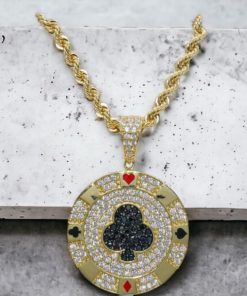 Colgante de oro para hombre o mujer de oro amarillo y circonitas trébol negro todo oro de 18k-SIN CADENA