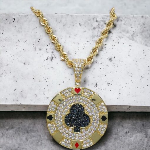 Colgante de oro para hombre o mujer de oro amarillo y circonitas trébol negro todo oro de 18k-SIN CADENA