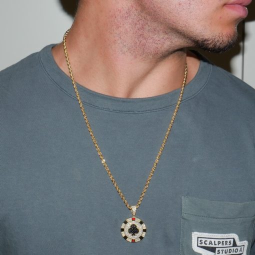 Colgante de oro para hombre o mujer de oro amarillo y circonitas trébol negro todo oro de 18k-SIN CADENA - Imagen 3