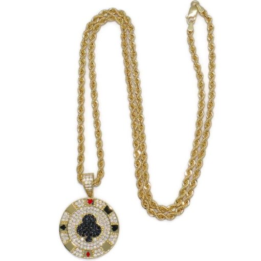 Colgante de oro para hombre o mujer de oro amarillo y circonitas trébol negro todo oro de 18k-SIN CADENA - Imagen 8