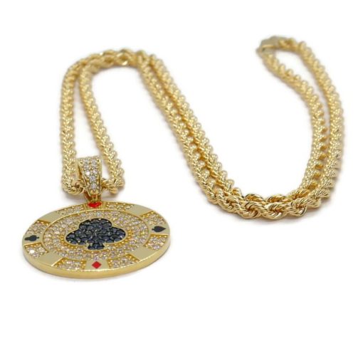 Colgante de oro para hombre o mujer de oro amarillo y circonitas trébol negro todo oro de 18k-SIN CADENA - Imagen 7