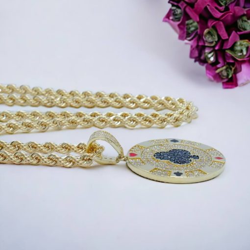 Colgante de oro para hombre o mujer de oro amarillo y circonitas trébol negro todo oro de 18k-SIN CADENA - Imagen 4