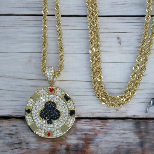 Colgante de oro para hombre o mujer de oro amarillo y circonitas trébol negro todo oro de 18k-SIN CADENA - Imagen 5