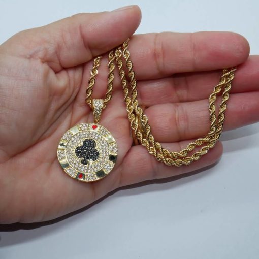 Colgante de oro para hombre o mujer de oro amarillo y circonitas trébol negro todo oro de 18k-SIN CADENA - Imagen 2