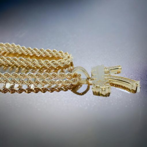 Collar de oro para hombre con AK-47 de oro y circonitas y cordón de oro de 3.30 mm y 60.00cm. 17.00 gr todo oro 18k - Imagen 5