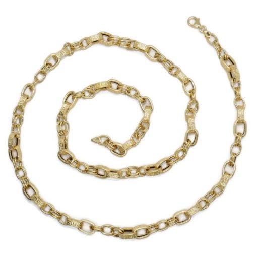 Collar de moda para hombre y mujer de Oro Amarillo de 18k de eslabón barbado liso y con greca. 15.45gr - Imagen 8