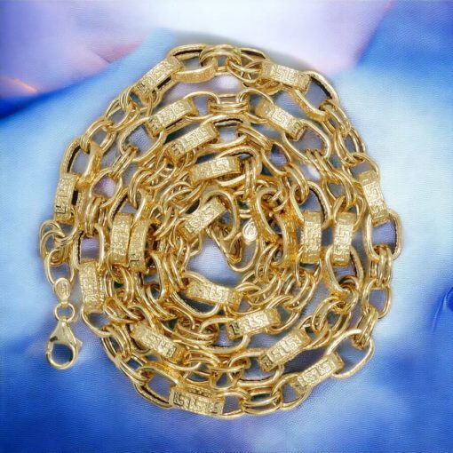 Collar de moda para hombre y mujer de Oro Amarillo de 18k de eslabón barbado liso y con greca. 15.45gr - Imagen 7