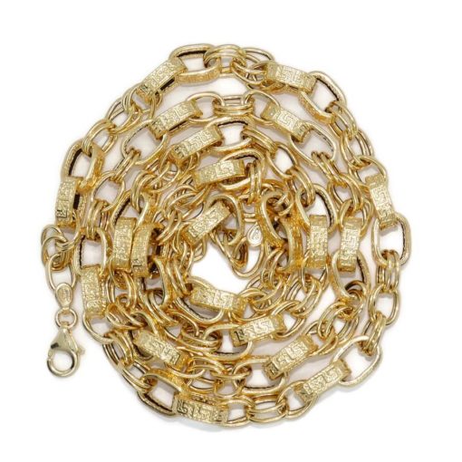 Collar de moda para hombre y mujer de Oro Amarillo de 18k de eslabón barbado liso y con greca. 15.45gr - Imagen 10