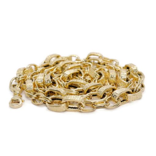 Collar de moda para hombre y mujer de Oro Amarillo de 18k de eslabón barbado liso y con greca. 15.45gr - Imagen 6