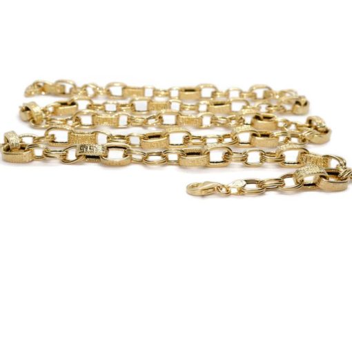 Collar de moda para hombre y mujer de Oro Amarillo de 18k de eslabón barbado liso y con greca. 15.45gr - Imagen 4