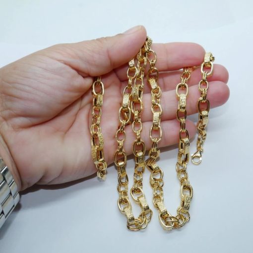 Collar de moda para hombre y mujer de Oro Amarillo de 18k de eslabón barbado liso y con greca. 15.45gr - Imagen 3