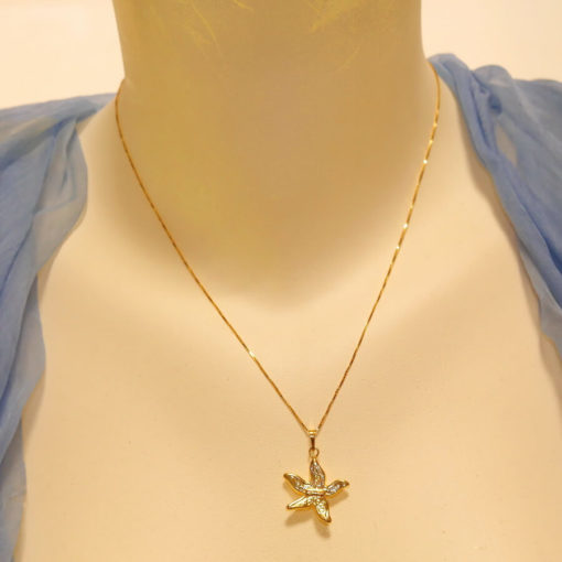 Colgante de estrella de mar de oro amarillo de 18k y cadena veneciana todo oro de 18k de 45cm. - Imagen 3