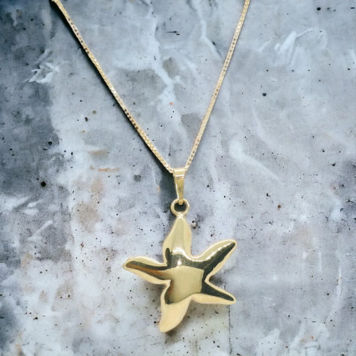 Colgante de estrella de mar de oro amarillo de 18k y cadena veneciana todo oro de 18k de 45cm. - Imagen 10