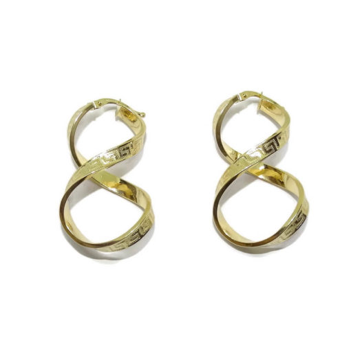 Pendientes aros de oro amarillo de 18k con greca y forma de infinito. 4.30cm de largo. 4mm de grosor. Cierre fácil click. Peso; 3.10gr de oro de 1ª Ley - Imagen 6