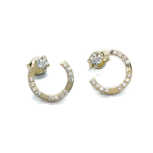 Originales pendientes de círculo en oro amarillo de 18k con circonitas. Cierre presión. 1.00 cm de diámetro. Peso: 0.70 gr. - Imagen 9