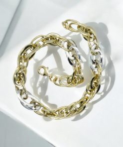 Pulsera de Oro amarillo y oro blanco de 18k con eslabones ovalados para mujer. 8.00 mm de ancho