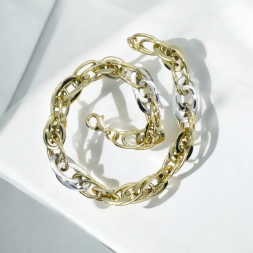 Pulsera de Oro amarillo y oro blanco de 18k con eslabones ovalados para mujer. 8.00 mm de ancho