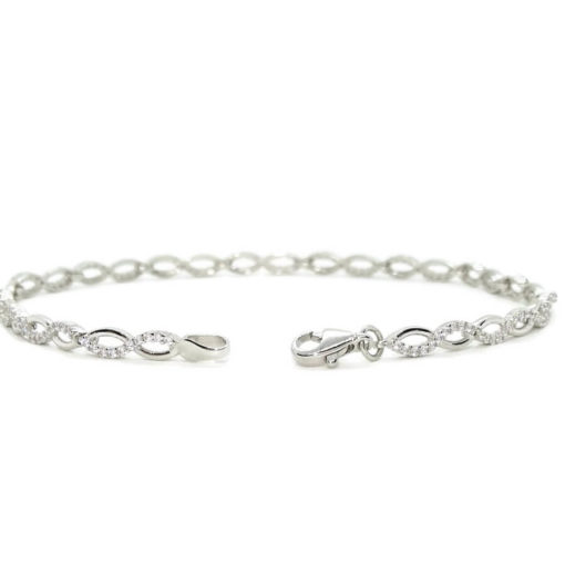 Pulsera semi-rígida de oro blanco de 18k con 15 infinitos y circonitas. - Imagen 6