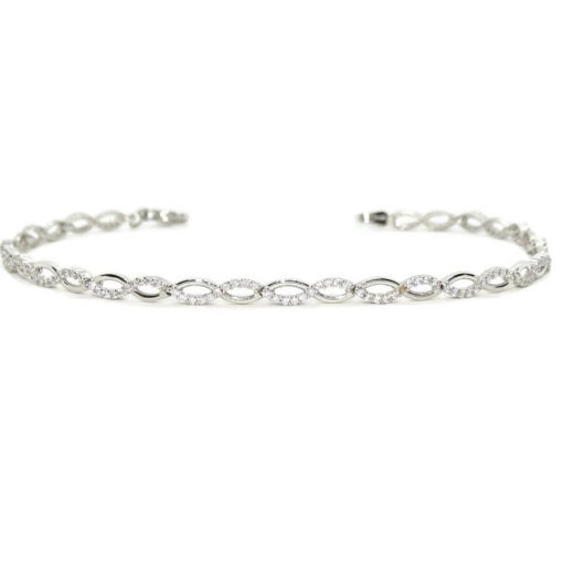Pulsera semi-rígida de oro blanco de 18k con 15 infinitos y circonitas.