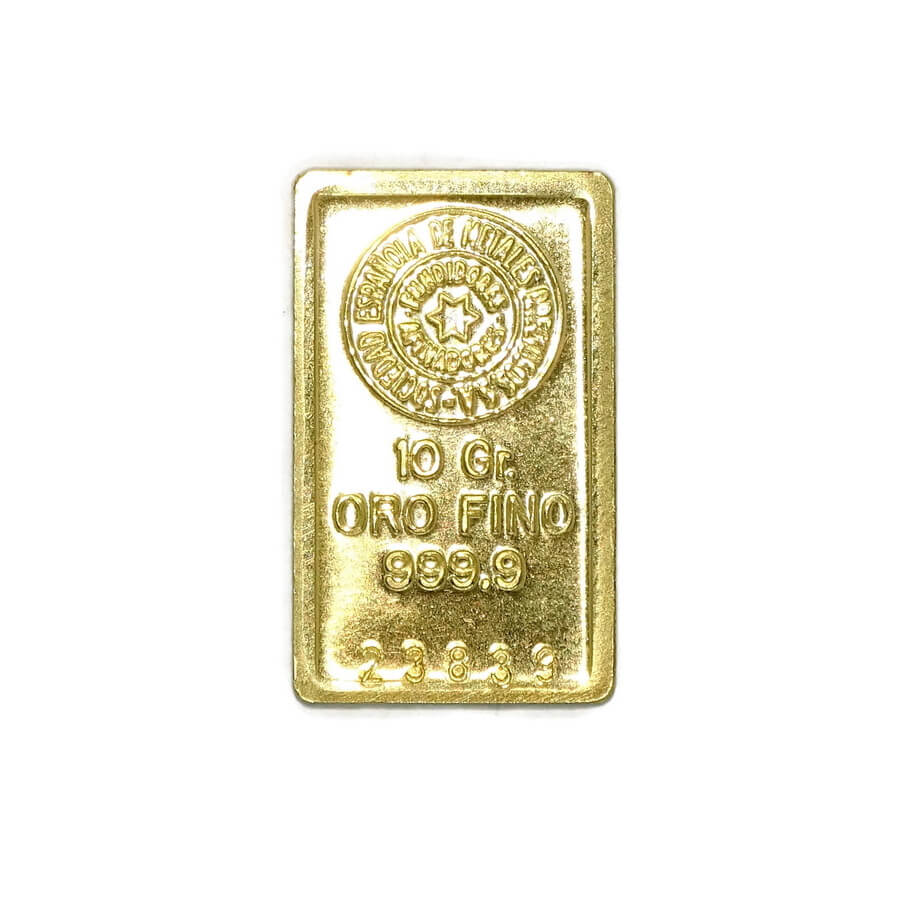 Lingote de oro puro macizo de 10.00gr de oro de 24k con certificado de garantía numerado