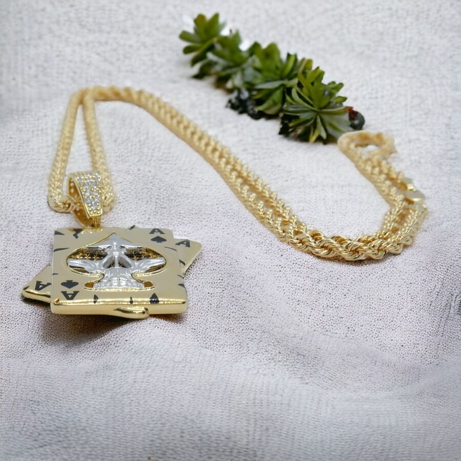 Colgante de oro y circonitas As de Picas todo oro de 18k para hombre o mujer y cordón de oro de 60.00cm - Imagen 7