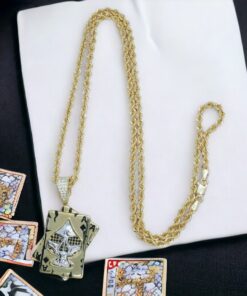 Colgante de oro y circonitas As de Picas todo oro de 18k para hombre o mujer y cordón de oro de 60.00cm - Imagen 6