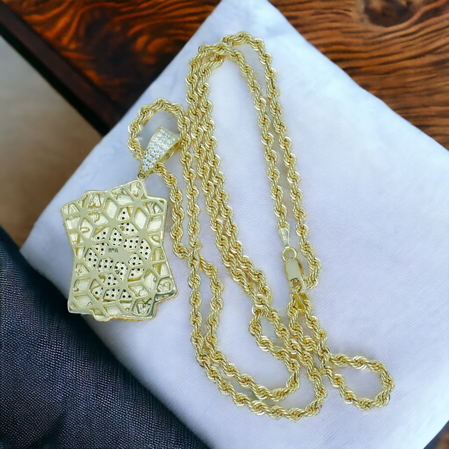Colgante de oro y circonitas As de Picas todo oro de 18k para hombre o mujer y cordón de oro de 60.00cm - Imagen 5
