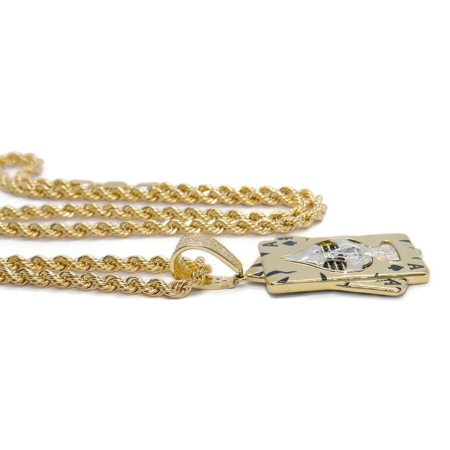 Colgante de oro y circonitas As de Picas todo oro de 18k para hombre o mujer y cordón de oro de 60.00cm - Imagen 4