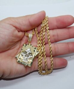 Colgante de oro y circonitas As de Picas todo oro de 18k para hombre o mujer y cordón de oro de 60.00cm - Imagen 3