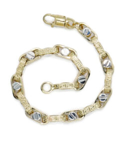 Pulsera para hombre de oro amarillo y oro blanco de 18k con greca y detalle de tornillo - Imagen 8