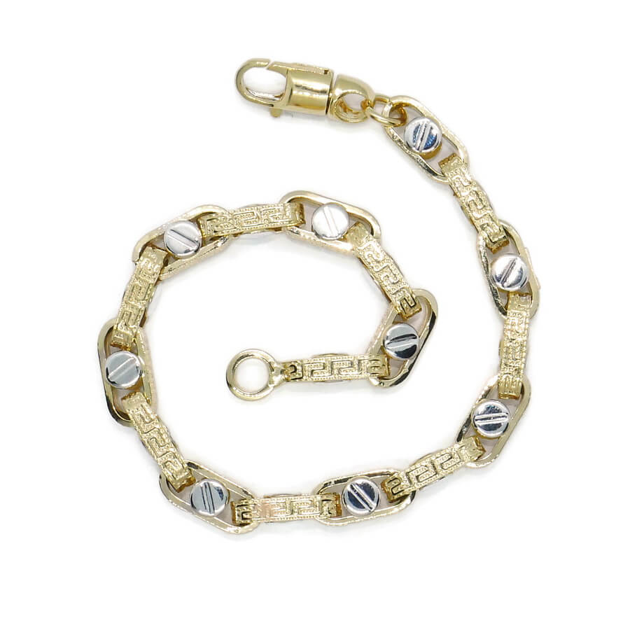 Pulsera para hombre de oro amarillo y oro blanco de 18k con greca y detalle de tornillo - Imagen 8