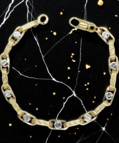 Pulsera para hombre de oro amarillo y oro blanco de 18k con greca y detalle de tornillo - Imagen 6