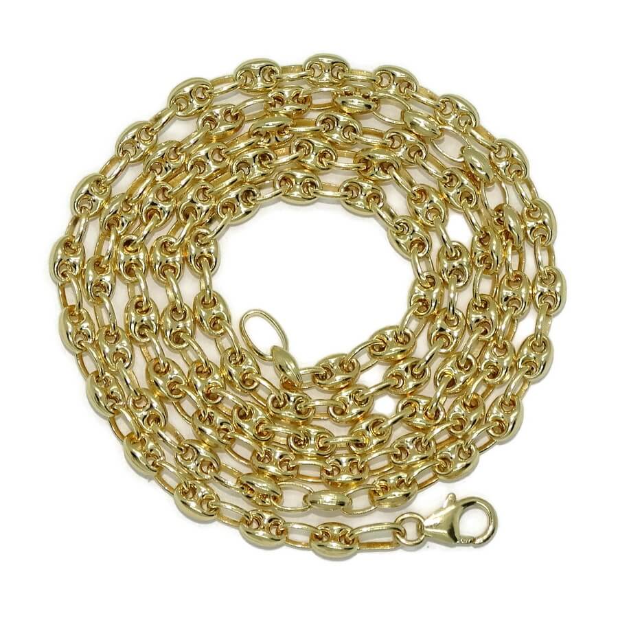 Cadena de calabrotes de oro amarillo de 18k para hombre o mujer de 5x4mm y 60cm de largo. Cierre mosquetón para total seguridad. Peso; 12.10 gr de oro de 18k