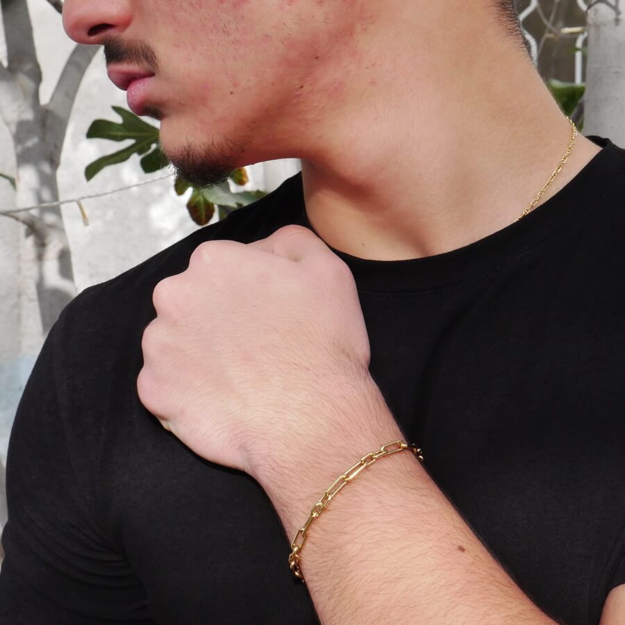 Pulsera de oro amarillo de 18k con eslabones forzados de 2 tamaños. 20.50 cm de larga, ideal hombre o mujer. - Imagen 3